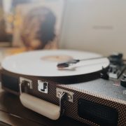Record player playing a record