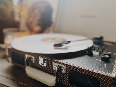 Record player playing a record