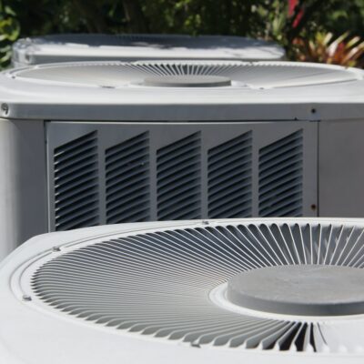 Couple of Home Central Heating Ventilation and Air Conditioner Outdoor Units.